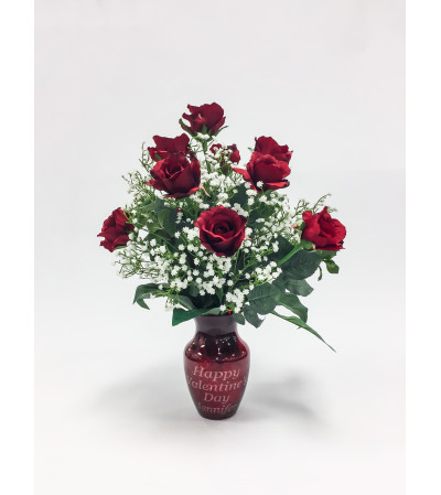 DOZEN RED ROSES WITH PERSONALIZED VASE DOZEN RED ROSES WITH PERSONALIZED VASE