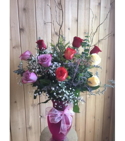 Premium Mixed Dozen Roses Vased Premium Mixed Dozen Roses Vased