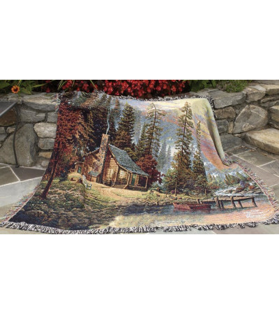 PEACEFUL RETREAT CABIN THOMAS KINKADE MEMORIAL THROW PEACEFUL RETREAT CABIN THOMAS KINKADE MEMORIAL THROW