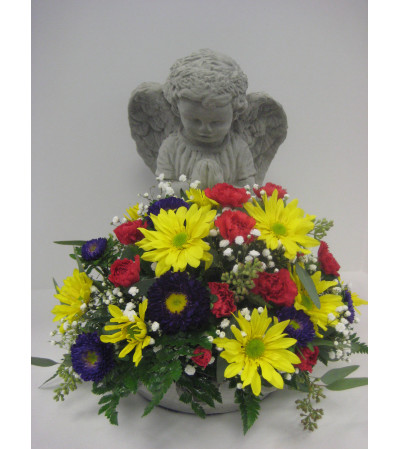 Sympathy angel with an arrangement in the bowl Sympathy angel with an arrangement in the bowl