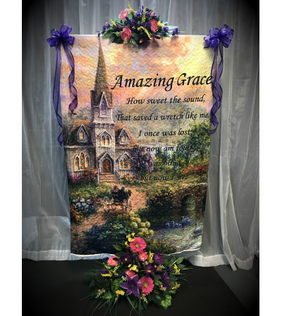 Ellington's Quilt on Stand with Silk Flowers Ellington's Quilt on Stand with Silk Flowers