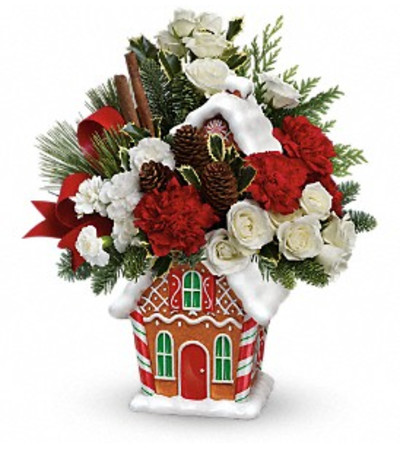 Teleflora Gingerbread Cookie Jar Bouquet Teleflora Gingerbread Cookie Jar Bouquet