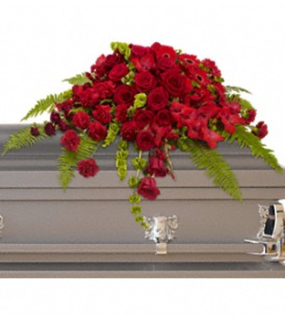 Red Rose Sanctuary Casket Spray - by Jennifer's Flowers Red Rose Sanctuary Casket Spray - by Jennifer's Flowers