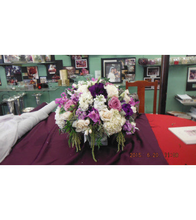 purple, lavender and white low arrangement purple, lavender and white low arrangement