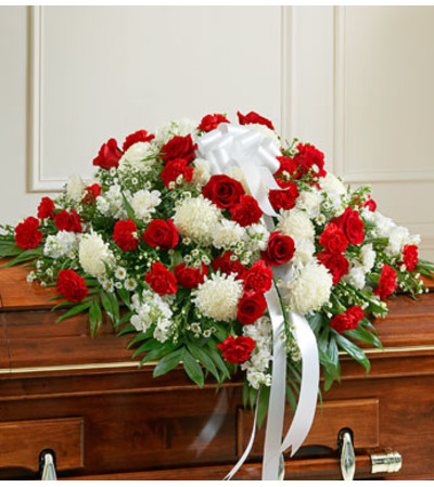 Red and White Casket Spary Red and White Casket Spary