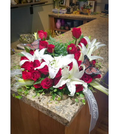 Classic Lily and Rose Urn Wreath Classic Lily and Rose Urn Wreath