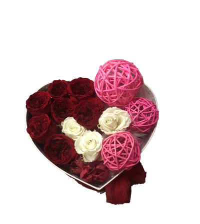 White & Red Roses in a Heart Box - 3 sizes White & Red Roses in a Heart Box - 3 sizes