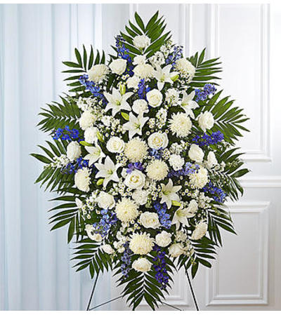 Standing Spray Blue & White Sympathy Standing Spray Blue & White Sympathy