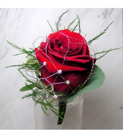 Red Rose Boutonniere with Rhinestone Red Rose Boutonniere with Rhinestone