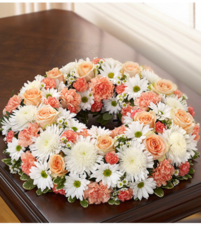 Cremation Wreath - Peach, Orange and White Cremation Wreath - Peach, Orange and White