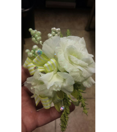 white lizzy wrist corsage white lizzy wrist corsage