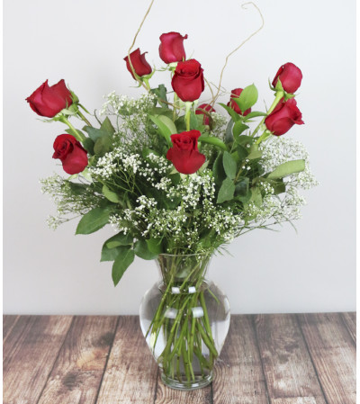 Rudy's Classic Red Rose Arrangement with Baby's Breath Rudy's Classic Red Rose Arrangement with Baby's Breath
