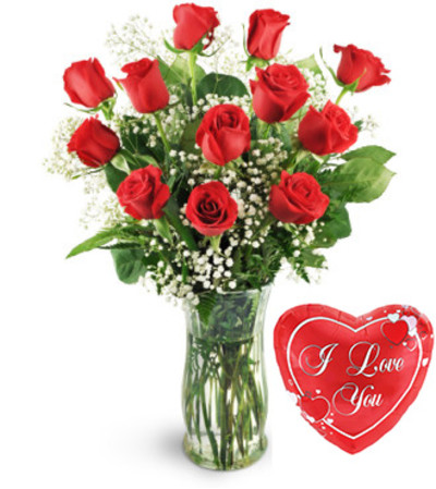 12 Classic Roses with Balloon special 12 Classic Roses with Balloon special