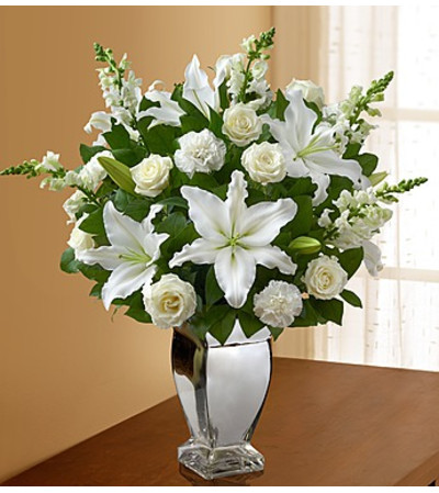 All White Arrangement in Silver Vase All White Arrangement in Silver Vase