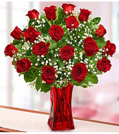 Premium Red Roses in Red Vase Premium Red Roses in Red Vase