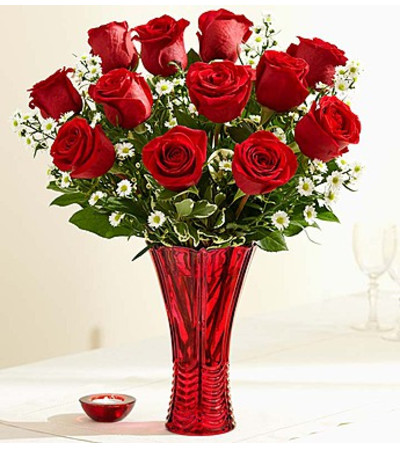 Rose Romance™ in a Red Vase Rose Romance™ in a Red Vase