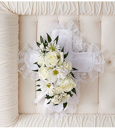 White Satin Cross Casket Pillow White Satin Cross Casket Pillow