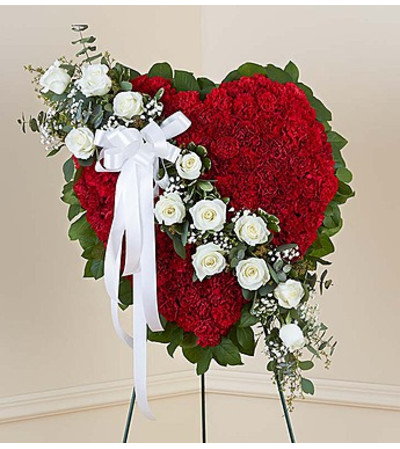 Red Solid Standing Heart with White Roses Red Solid Standing Heart with White Roses