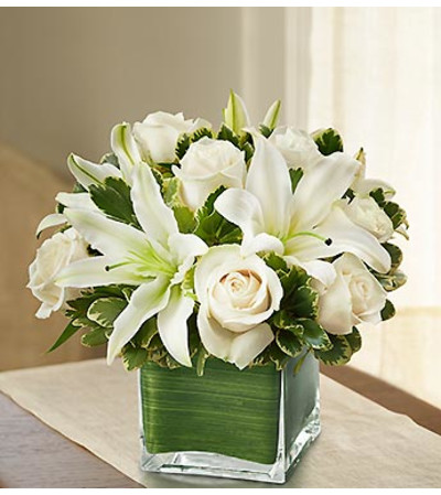 Modern Embrace™ White Rose and Lily Cube Modern Embrace™ White Rose and Lily Cube