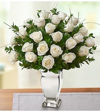Premium White Roses in Silver Vase Premium White Roses in Silver Vase