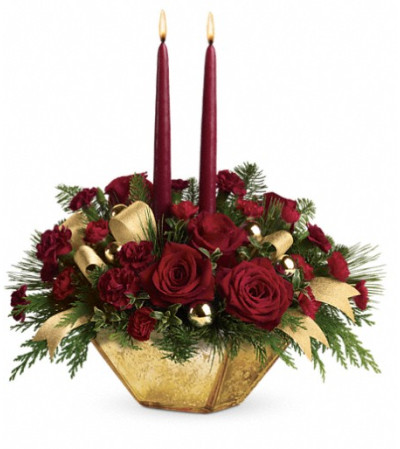 Teleflora's Crimson and Gold Centerpiece Teleflora's Crimson and Gold Centerpiece