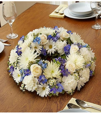 Blue and White Wreath Centerpiece Blue and White Wreath Centerpiece