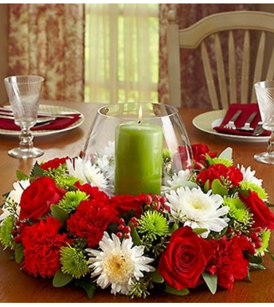 Holiday Centerpiece with Hurricane & Pillar C Holiday Centerpiece with Hurricane & Pillar C