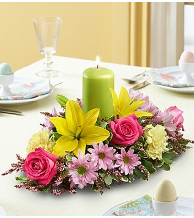 Spring Centerpiece with Pillar Candle Spring Centerpiece with Pillar Candle