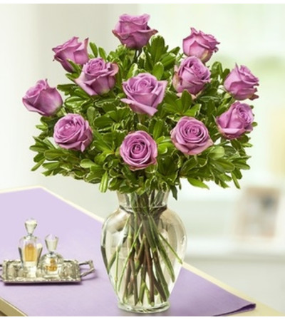 Purple Roses in Clear Vase Purple Roses in Clear Vase