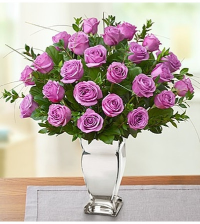 Premium Purple Roses in Silver Vase Premium Purple Roses in Silver Vase