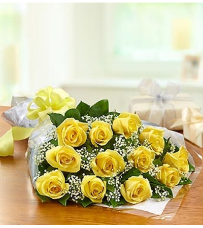 One Dozen Rose Presentation Bouquet - Yellow One Dozen Rose Presentation Bouquet - Yellow