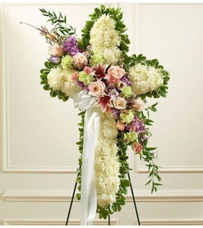 White Cross with Pastel Flower Break White Cross with Pastel Flower Break