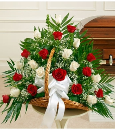 Red and White Rose Fireside Basket Red and White Rose Fireside Basket