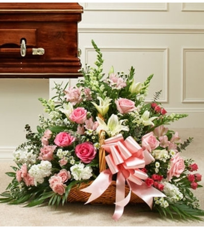 Pink And White Rose Fireside Basket Pink And White Rose Fireside Basket