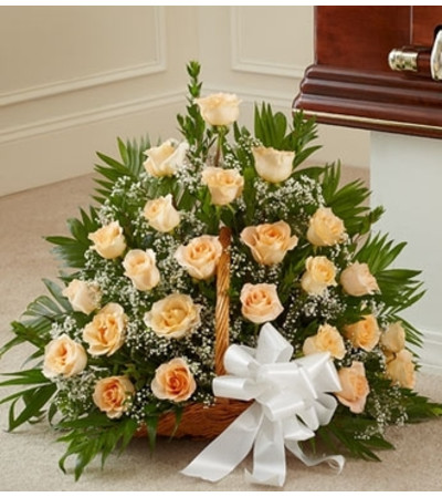 Peach, Orange, and White Rose Fireside Basket Peach, Orange, and White Rose Fireside Basket