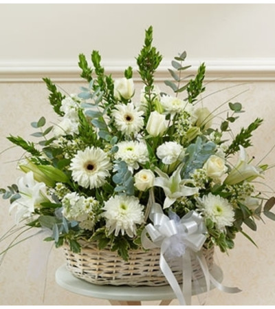 White Sympathy Arrangement in Basket White Sympathy Arrangement in Basket