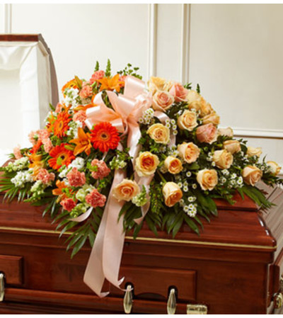 Cherished Memories Half Casket Cover-Peach & Cherished Memories Half Casket Cover-Peach &