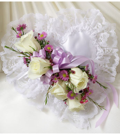Lavender and White Satin Heart Casket Pillow Lavender and White Satin Heart Casket Pillow