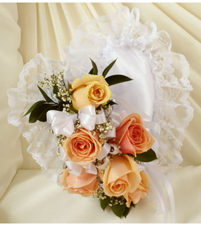 Peach and White Satin Heart Casket Pillow Peach and White Satin Heart Casket Pillow
