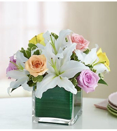 Modern Embrace™ Pastel Rose and Lily Cube Modern Embrace™ Pastel Rose and Lily Cube