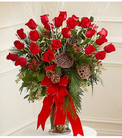 Sympathy Vase Arrangement in Christmas Colors Sympathy Vase Arrangement in Christmas Colors