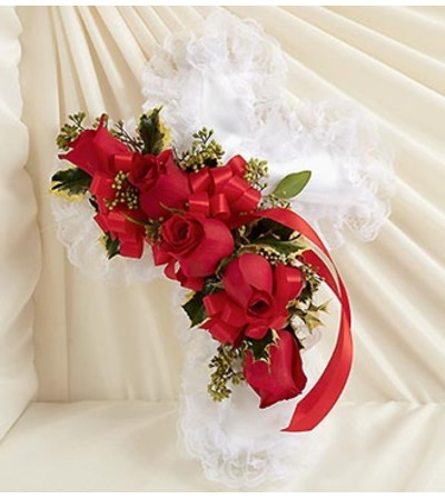 Satin Cross Pillow in Christmas Colors Satin Cross Pillow in Christmas Colors