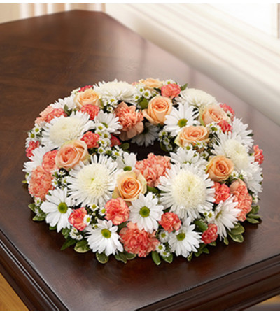 Cremation Wreath - Peach, Orange and White Cremation Wreath - Peach, Orange and White