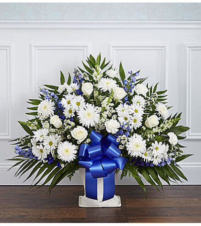 Heartfelt Tribute Blue & White Floor Basket Heartfelt Tribute Blue & White Floor Basket
