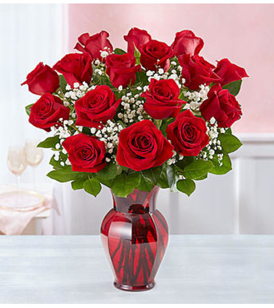 Blooming Love™ Red Roses in Red Vase Blooming Love™ Red Roses in Red Vase