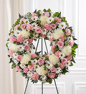 Serene Blessings Standing Wreath - Pink & White 91304 in Cincinnati, OH