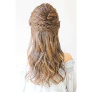 編み込みハーフアップ☆結婚式、2次会に♪
