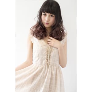 グラデーションカラー☆レッド系２トーンゆるふわミディー