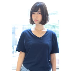 大人かわいい厚めバング艶髪ワンカールボブ