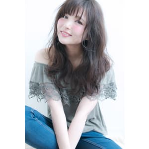 ネイビーカラーのウェーブセミロング【H-290】